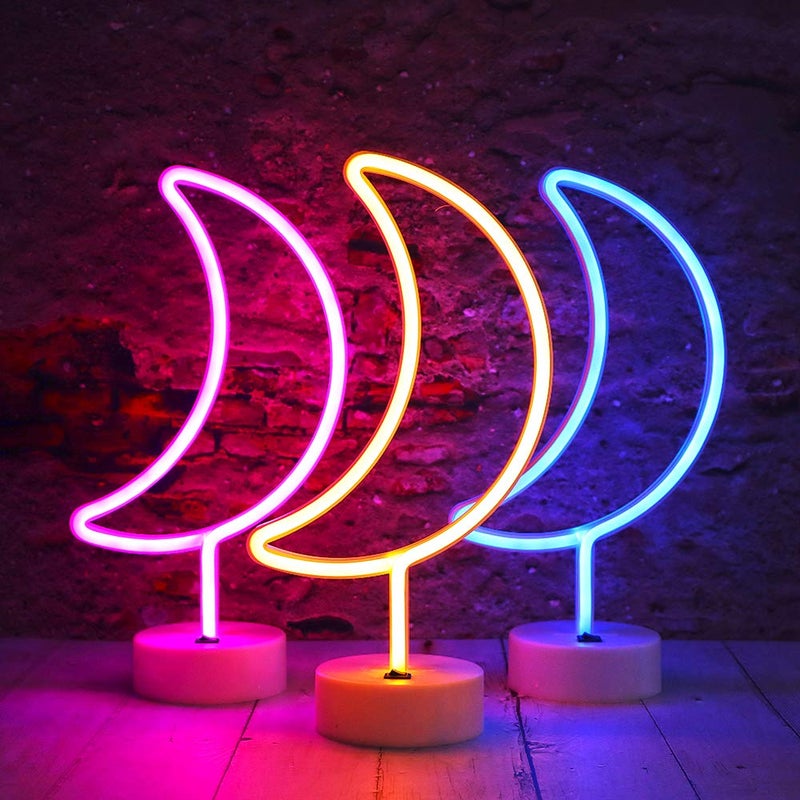 Vicila أضواء فيسيلا النيون القمرية، لافتات النيون LED لتزيين القمر، أضواء الهلال الليلية، زينة فنية لمستلزمات الحفلات، هدية للأطفال والفتيات - قاعدة حامل (زرقاء) - Image 4